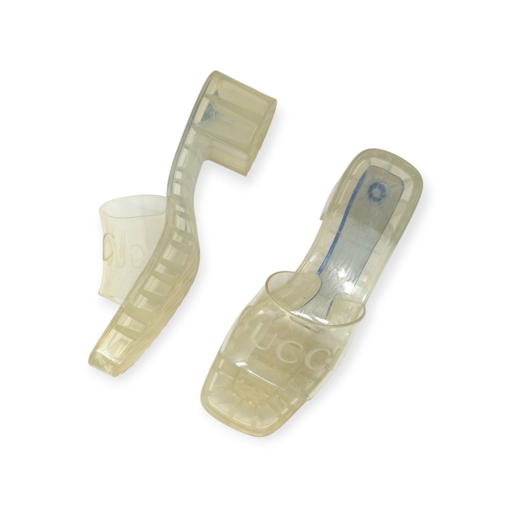 Gucci 60mm Clear Rubber Logo Platform Slide Sandals EU 38 US 8